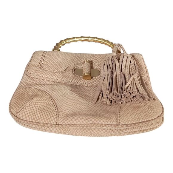 Talbots Satchel Shoulder Bag Tassel Beige Snake Leather - Picture 9 of 11